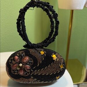 Gold, Black and Brown Beaded Women's Bag